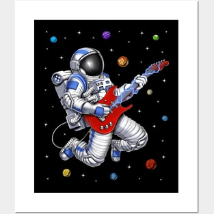 Space Astronaut Playing Guitar Posters and Art